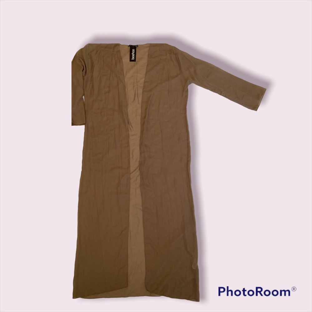 BooHoo Plus Anna Chiffon Maxi Summer Cardigan Tan Size 20